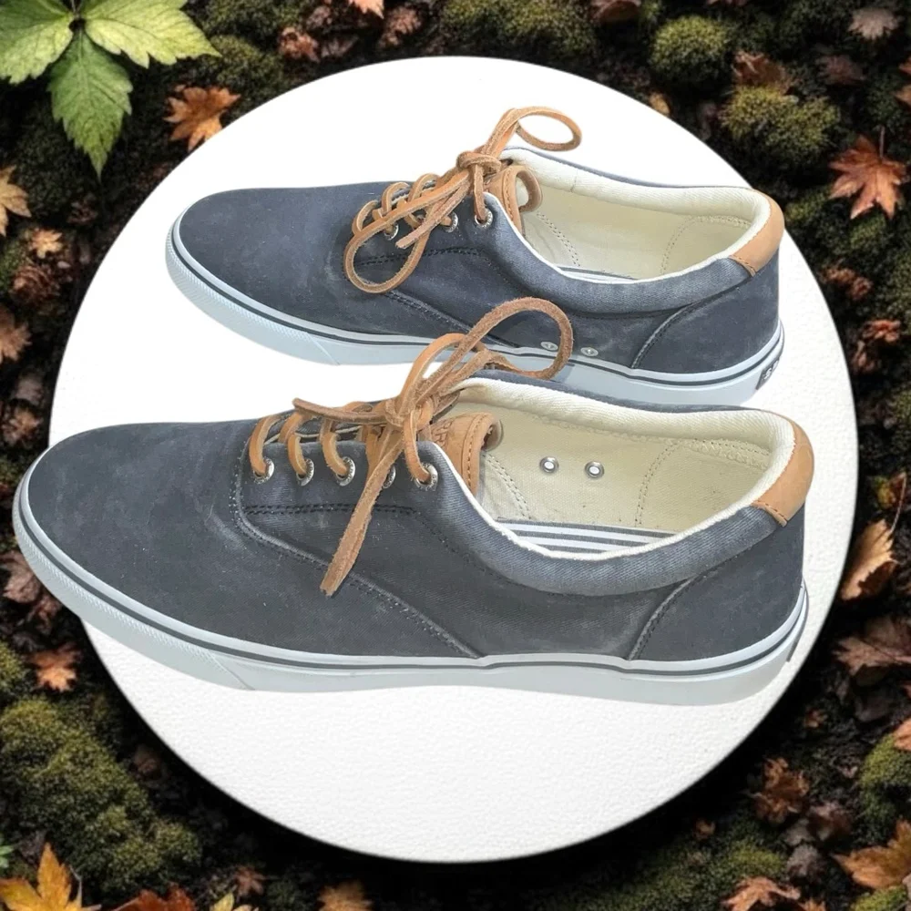 Sperry Top-Sider Dark Gray Blue Stripes II CVO Canvas & Leather Shoes Men Sz 12